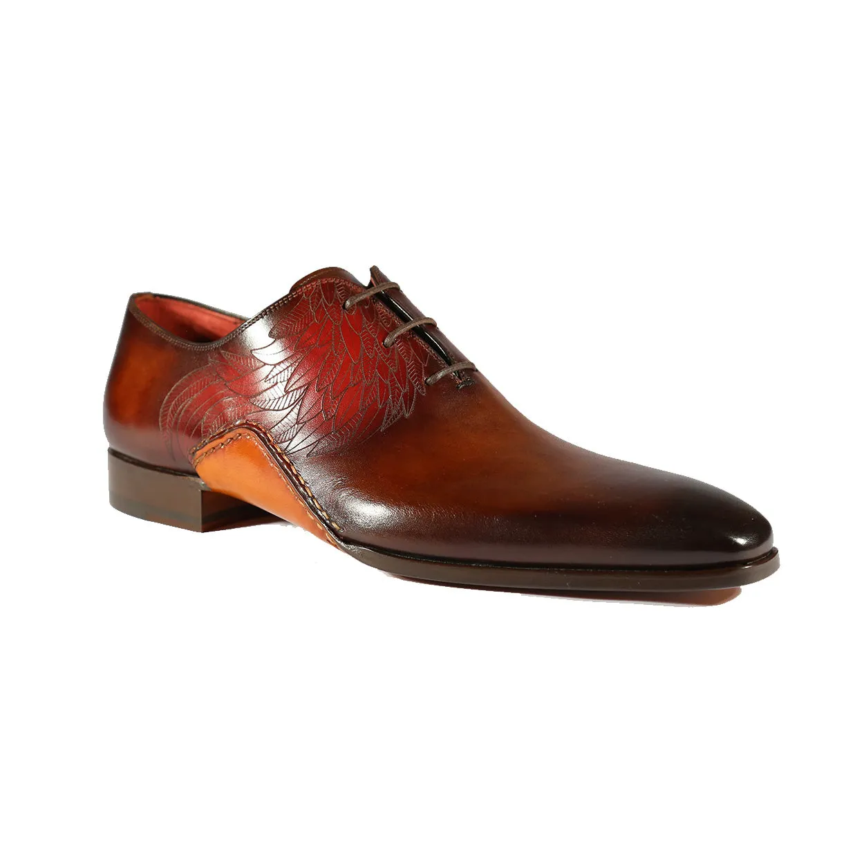 Magnanni 24133 Men's Shoes Tobacco & Red Patina Leather Whole-cut Oxfords (MAGS1094)