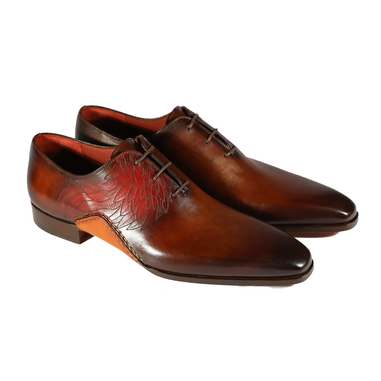 Magnanni 24133 Men's Shoes Tobacco & Red Patina Leather Whole-cut Oxfords (MAGS1094)