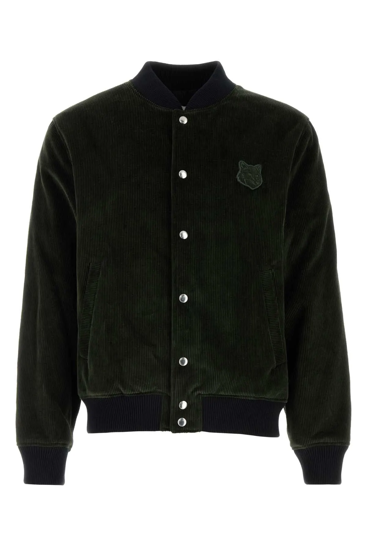 Maison Kitsune Dark Green Corduroy Bomber Jacket