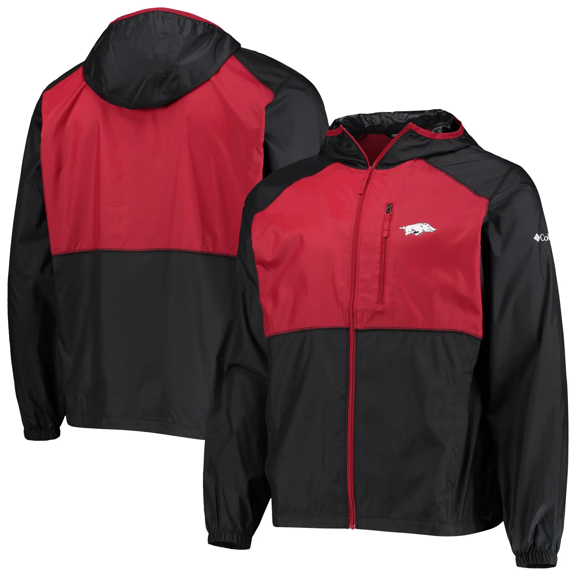 Men's Columbia Black/Cardinal Arkansas Razorbacks Flash Forward Hoodie Full-Zip Lightweight Windbreaker