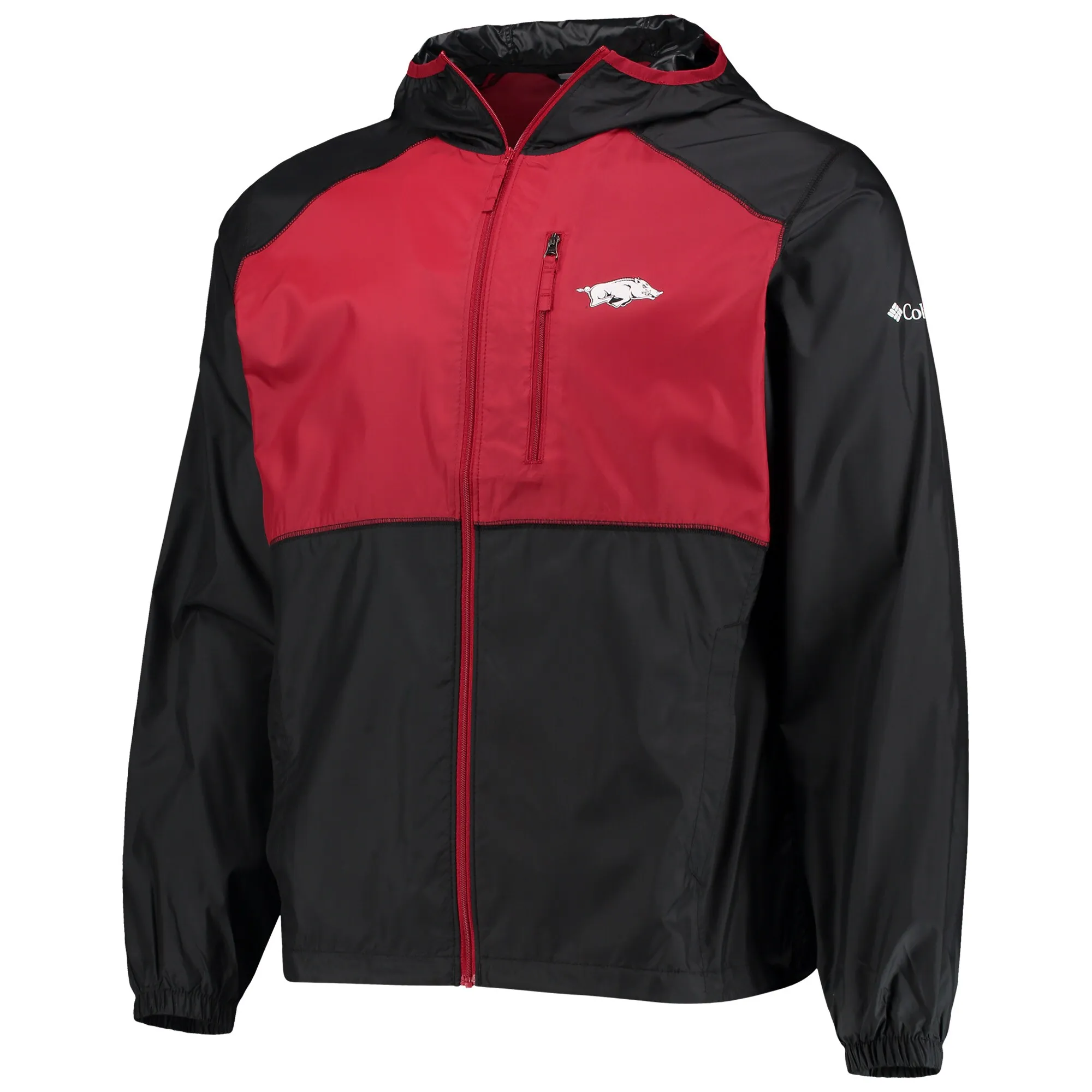 Men's Columbia Black/Cardinal Arkansas Razorbacks Flash Forward Hoodie Full-Zip Lightweight Windbreaker