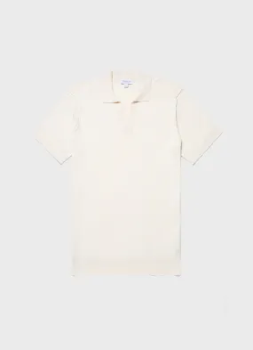 Men's Fine Rib Silk Cotton Polo Shirt in Ecru