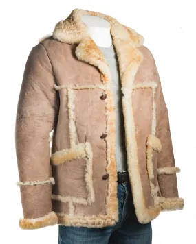 Men's Natural Beige Shearling Sheepskin Coat - Juan