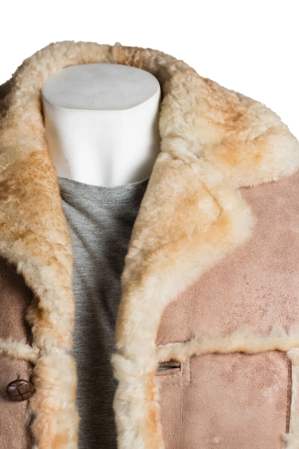 Men's Natural Beige Shearling Sheepskin Coat - Juan