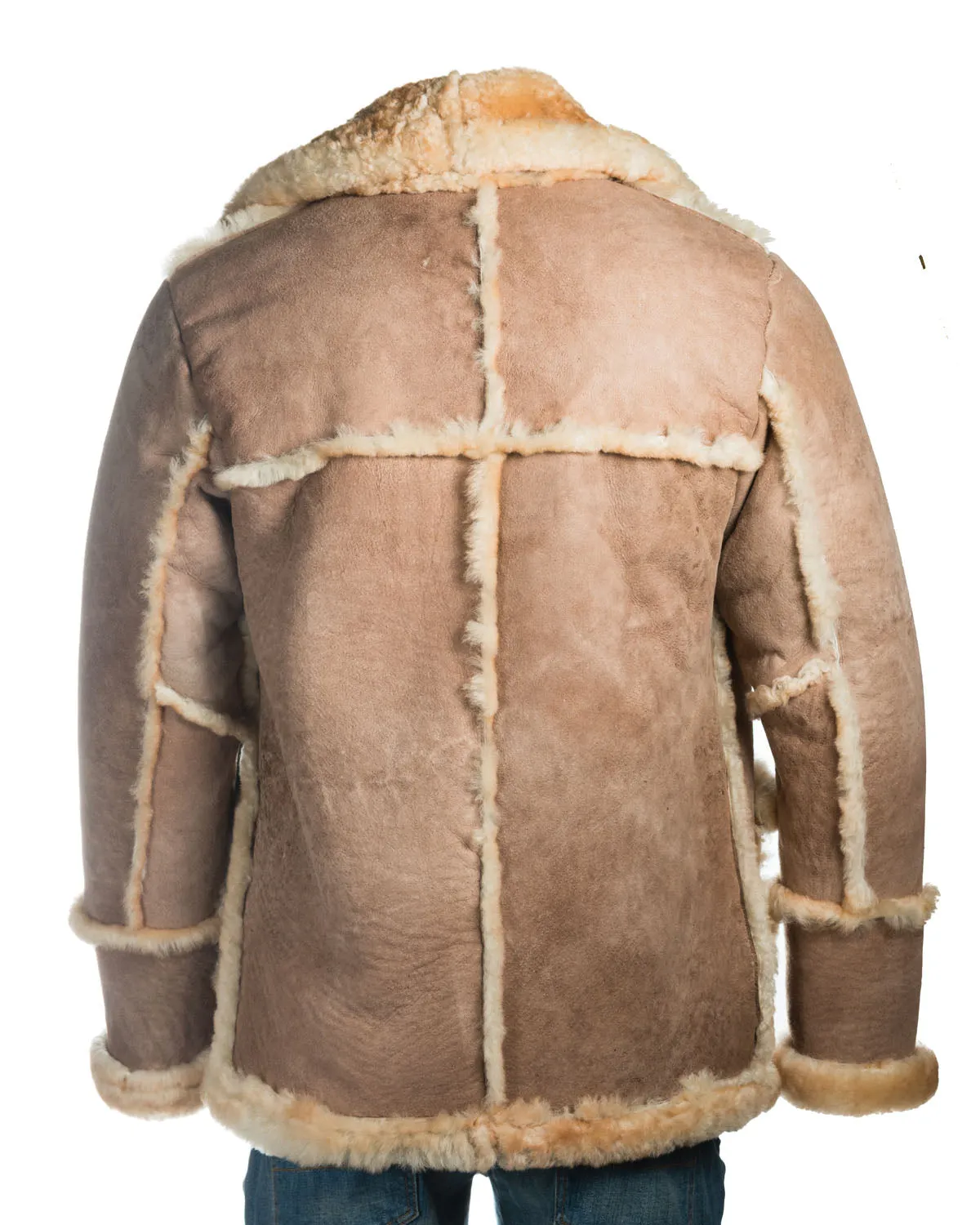 Men's Natural Beige Shearling Sheepskin Coat - Juan