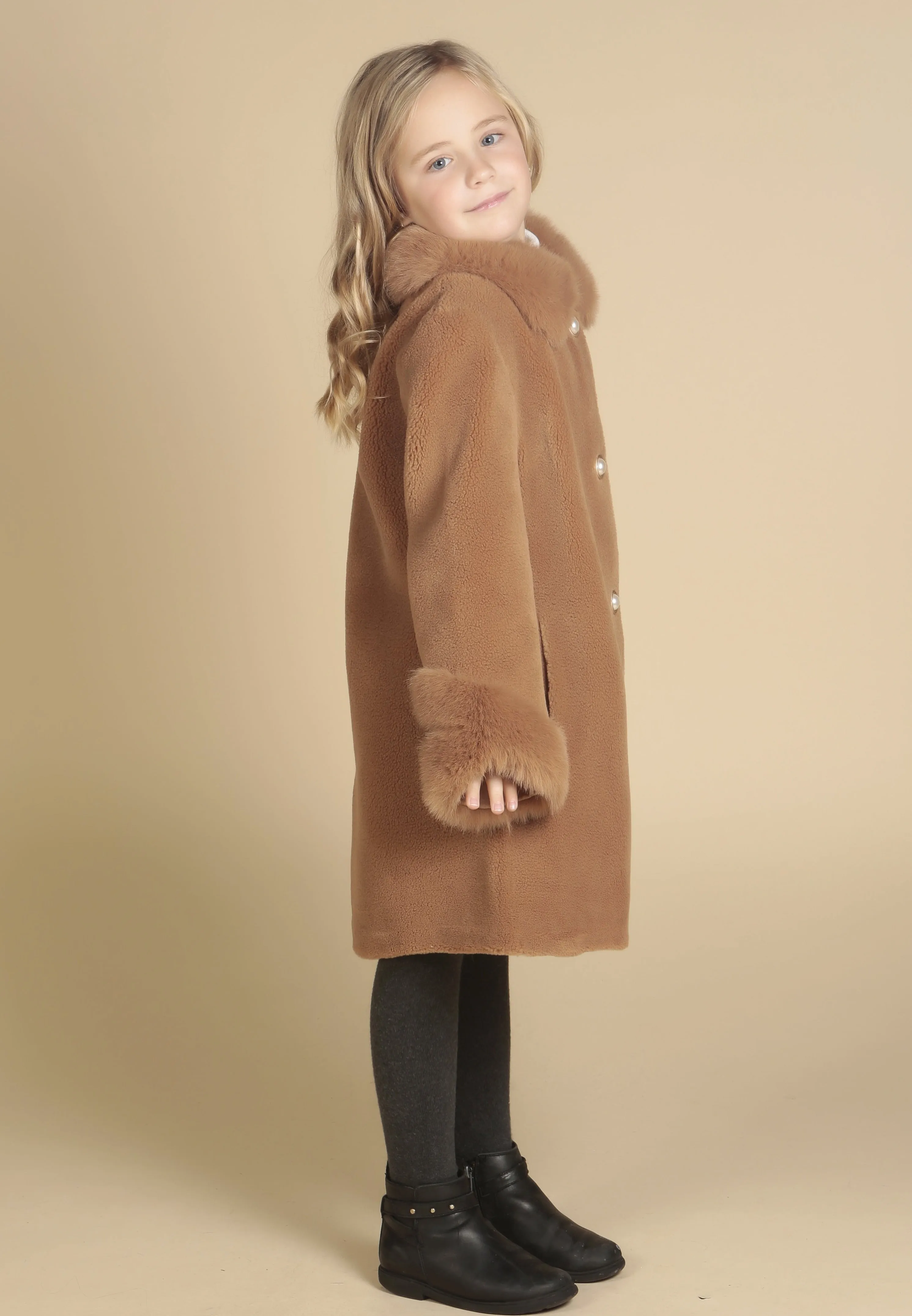 'Mini' 'Monroe' Wool Coat in Marrone