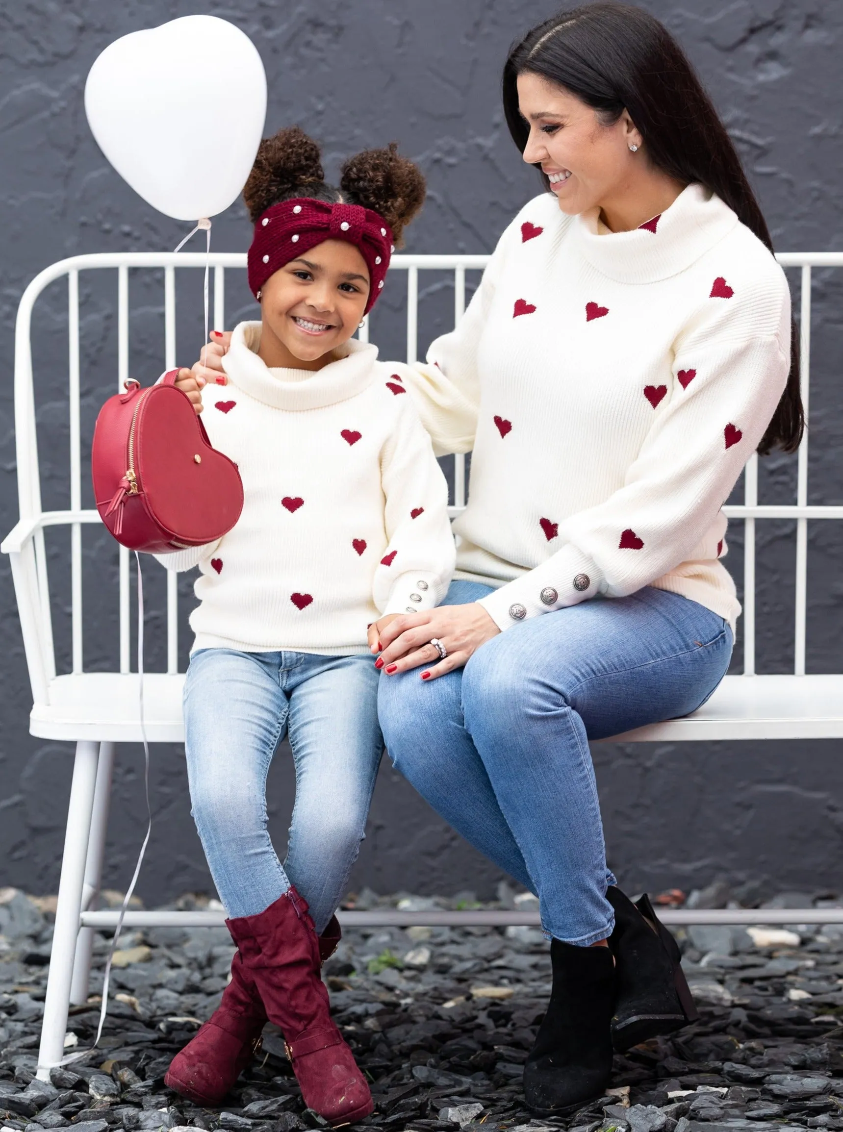 Mommy and Me We Love Hearts Turtleneck Sweater