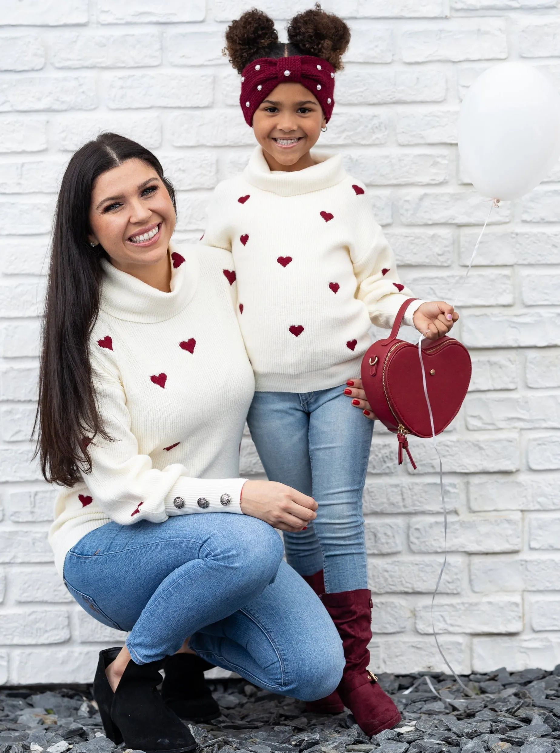 Mommy and Me We Love Hearts Turtleneck Sweater