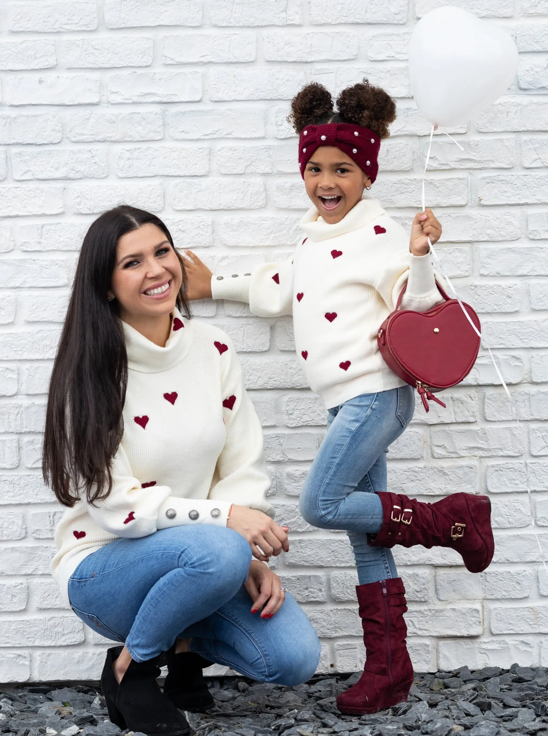 Mommy and Me We Love Hearts Turtleneck Sweater