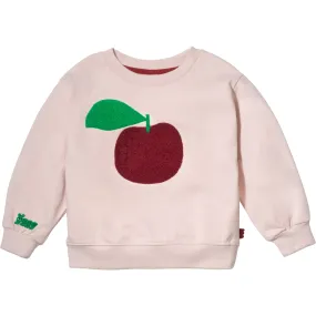 Mon Coeur Red Apple Print Ribbed Neck Drop Shoulder Sweatshirt, Pink