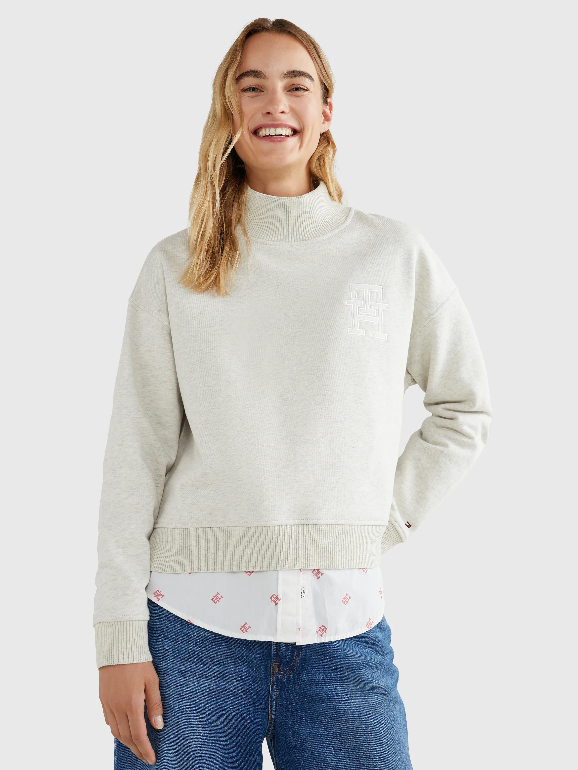 Monogram Applique Relaxed Mock Turtleneck Sweatshirt | Sweatshirts & Hoodies | Tommy Hilfiger