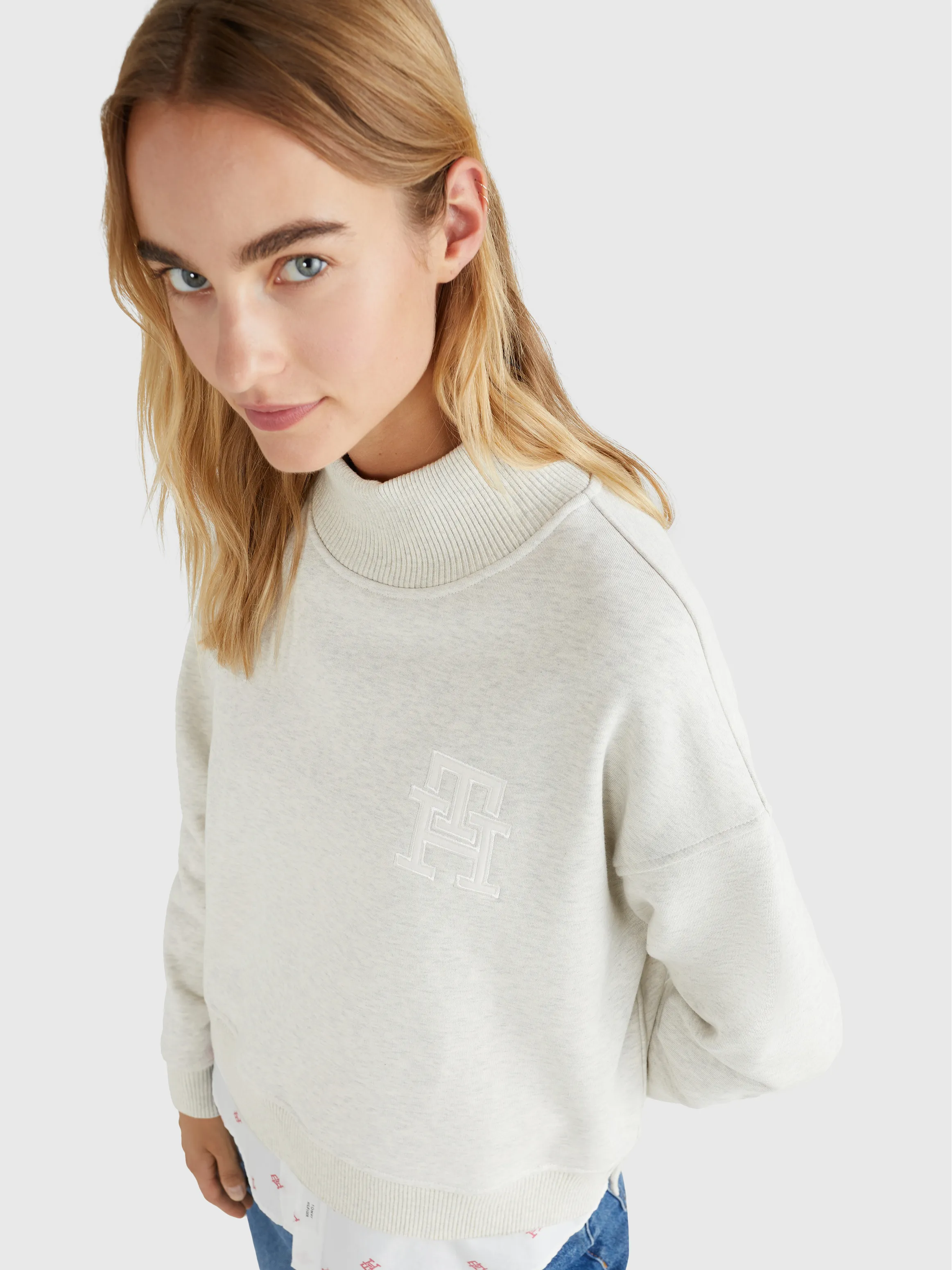 Monogram Applique Relaxed Mock Turtleneck Sweatshirt | Sweatshirts & Hoodies | Tommy Hilfiger