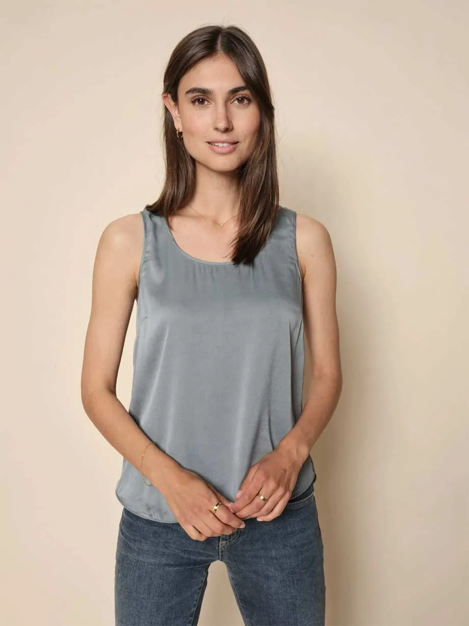 Mos Mosh - Astrid Silk Tank Top Lead Blue