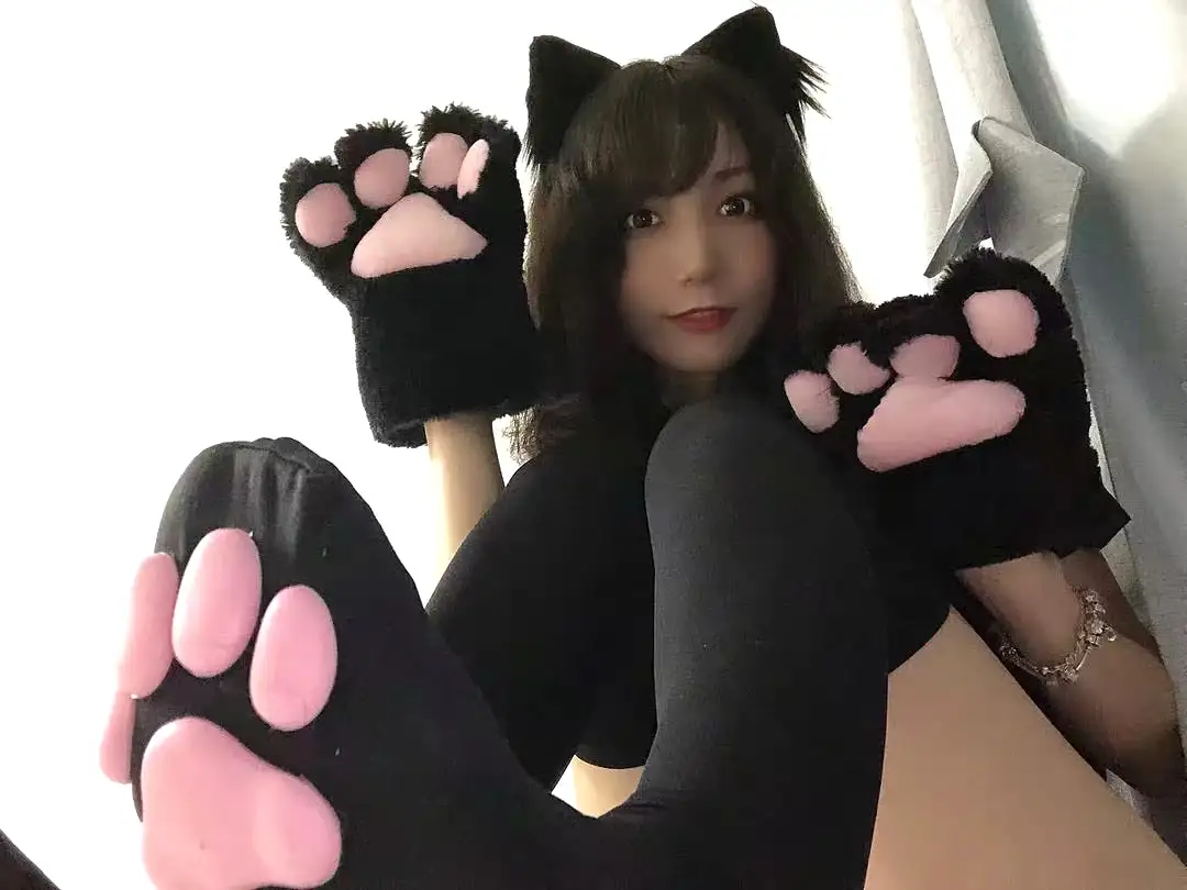 neko cat paw gloves / cat hair band / cat tail / choker  cosplay costumne