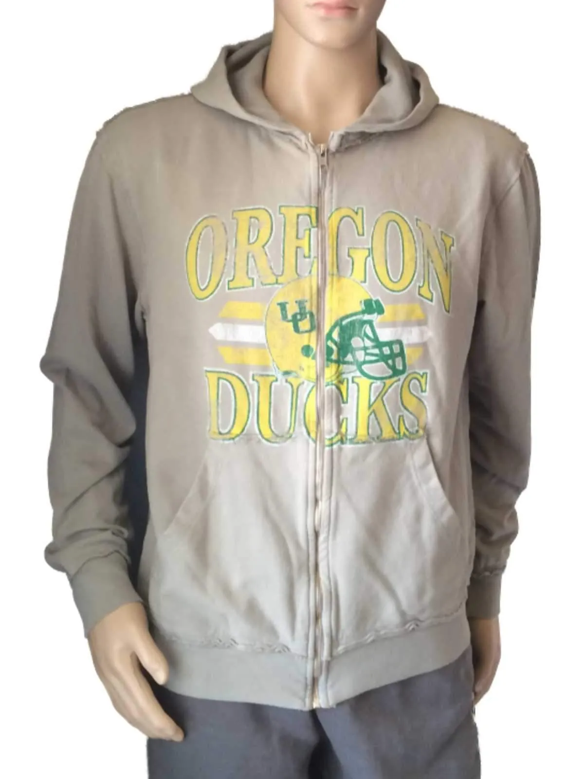 Oregon Ducks Retro Brand WOMENS Army Green LS Full Zip Hoodie Sweatshirt (M)