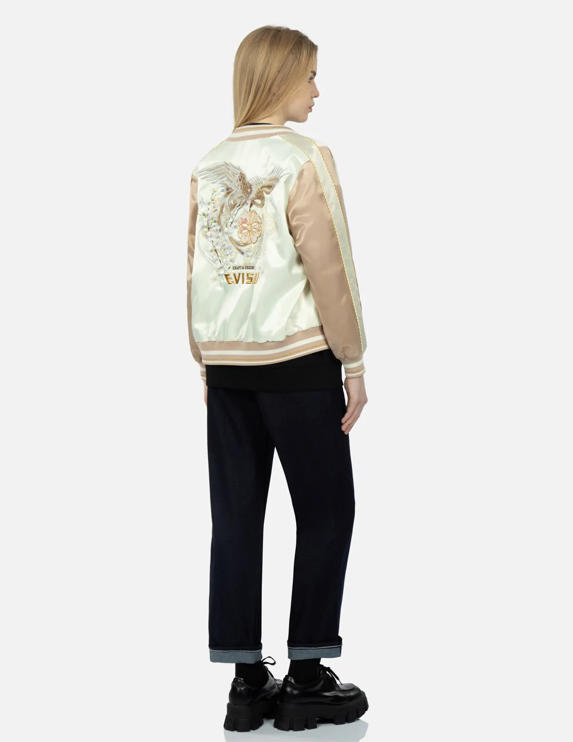 Peacock Embroidery and Brocade Kamon Appliqué Souvenir Jacket