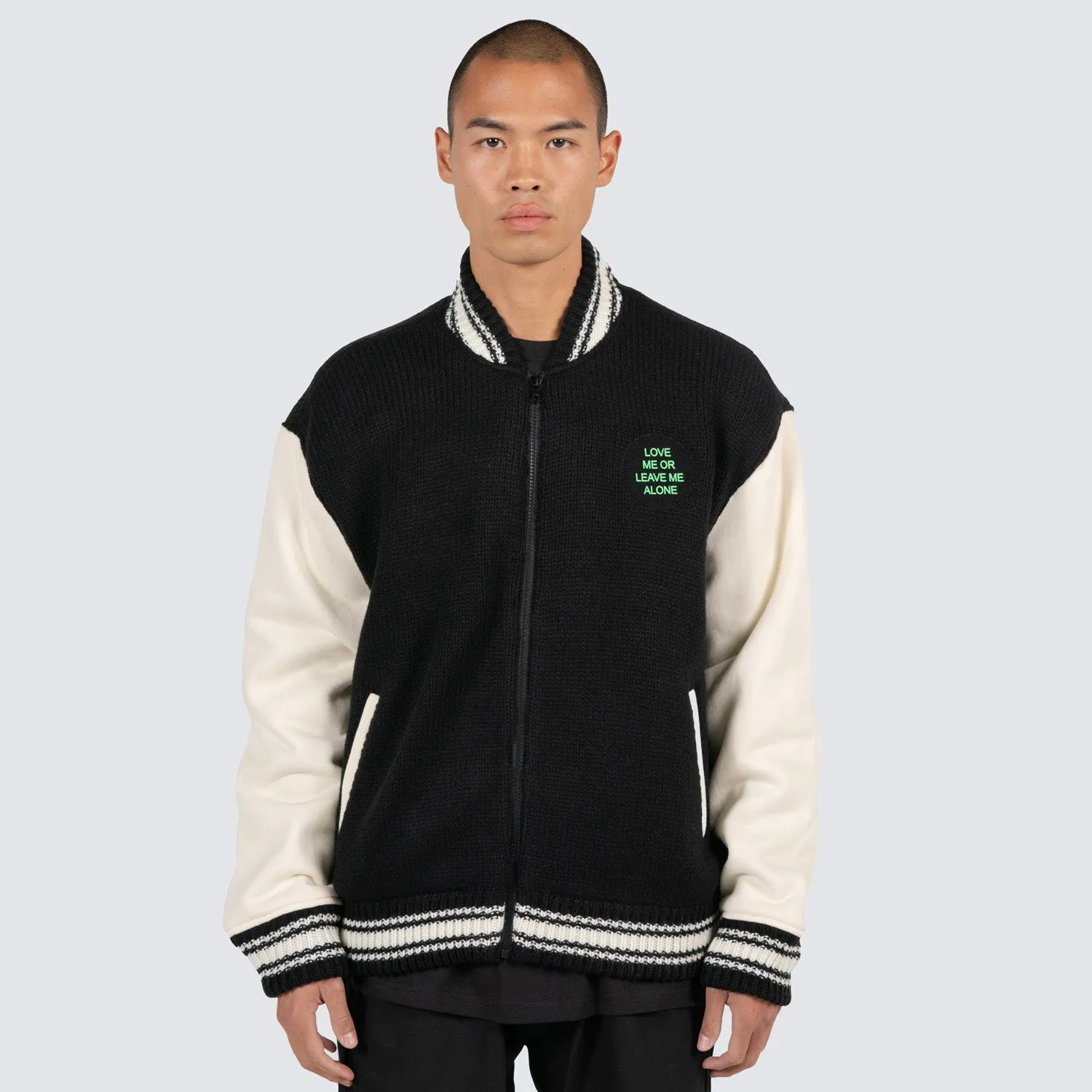 Pleasures Men Smoke Knitted Varsity Jacket Black