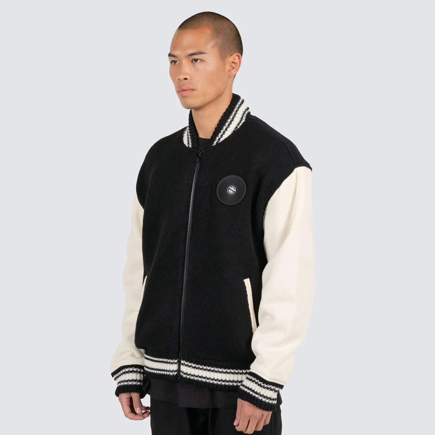 Pleasures Men Smoke Knitted Varsity Jacket Black