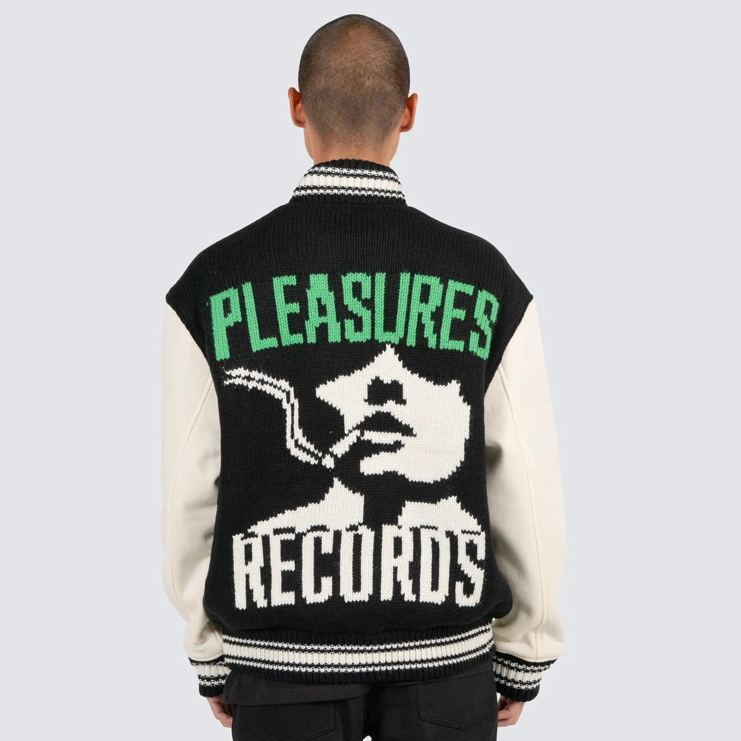 Pleasures Men Smoke Knitted Varsity Jacket Black