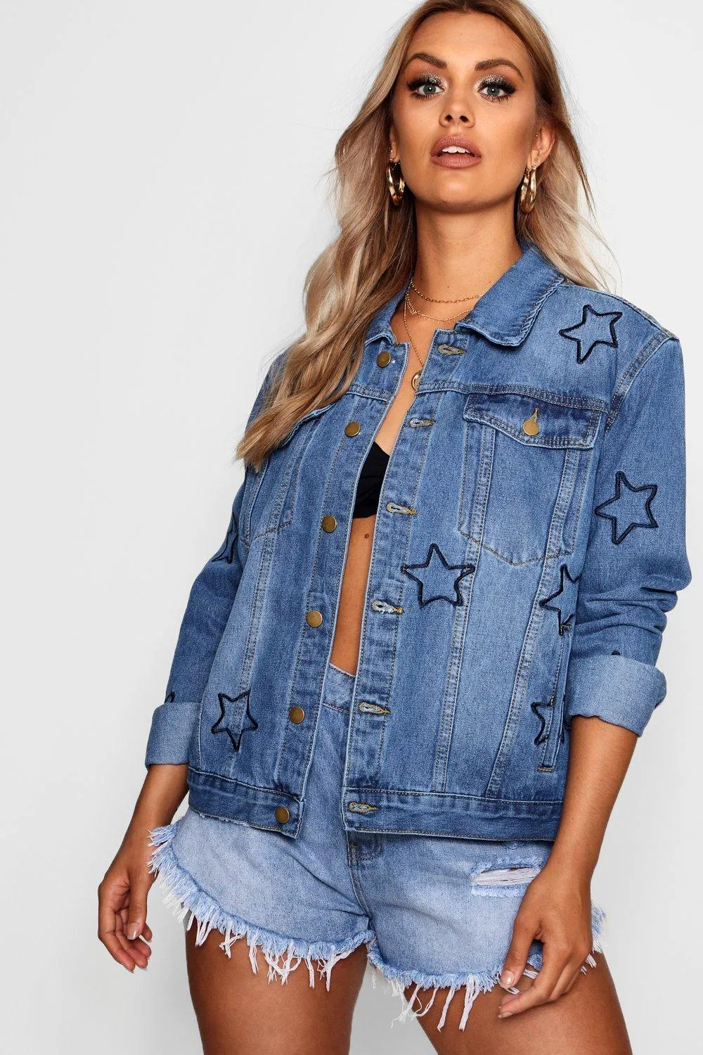 Plus Star Embroidered Denim Jacket