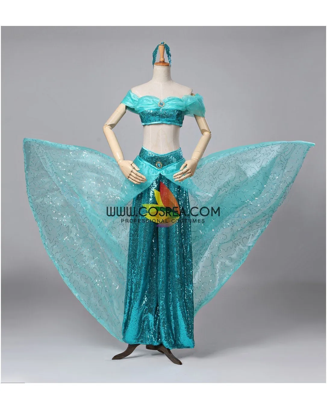 Princess Jasmine Aladdin Lake Green Classic Cosplay Costume