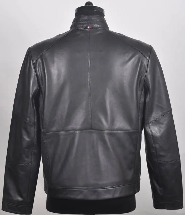 Racer Men’s Collarless  Leather  Jacket