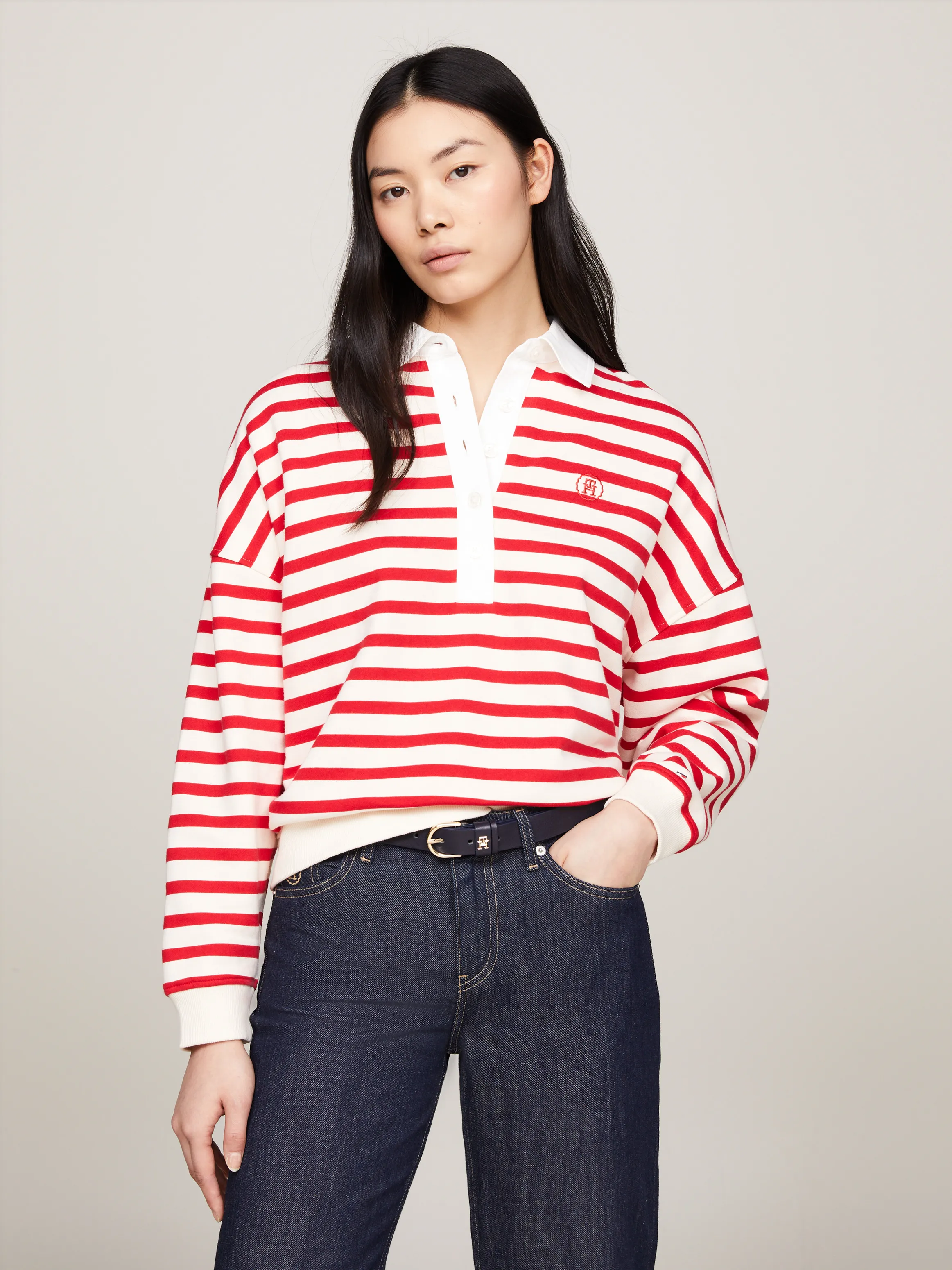 Relaxed Breton Stripe Rugby Polo | Sweatshirts & Hoodies | Tommy Hilfiger