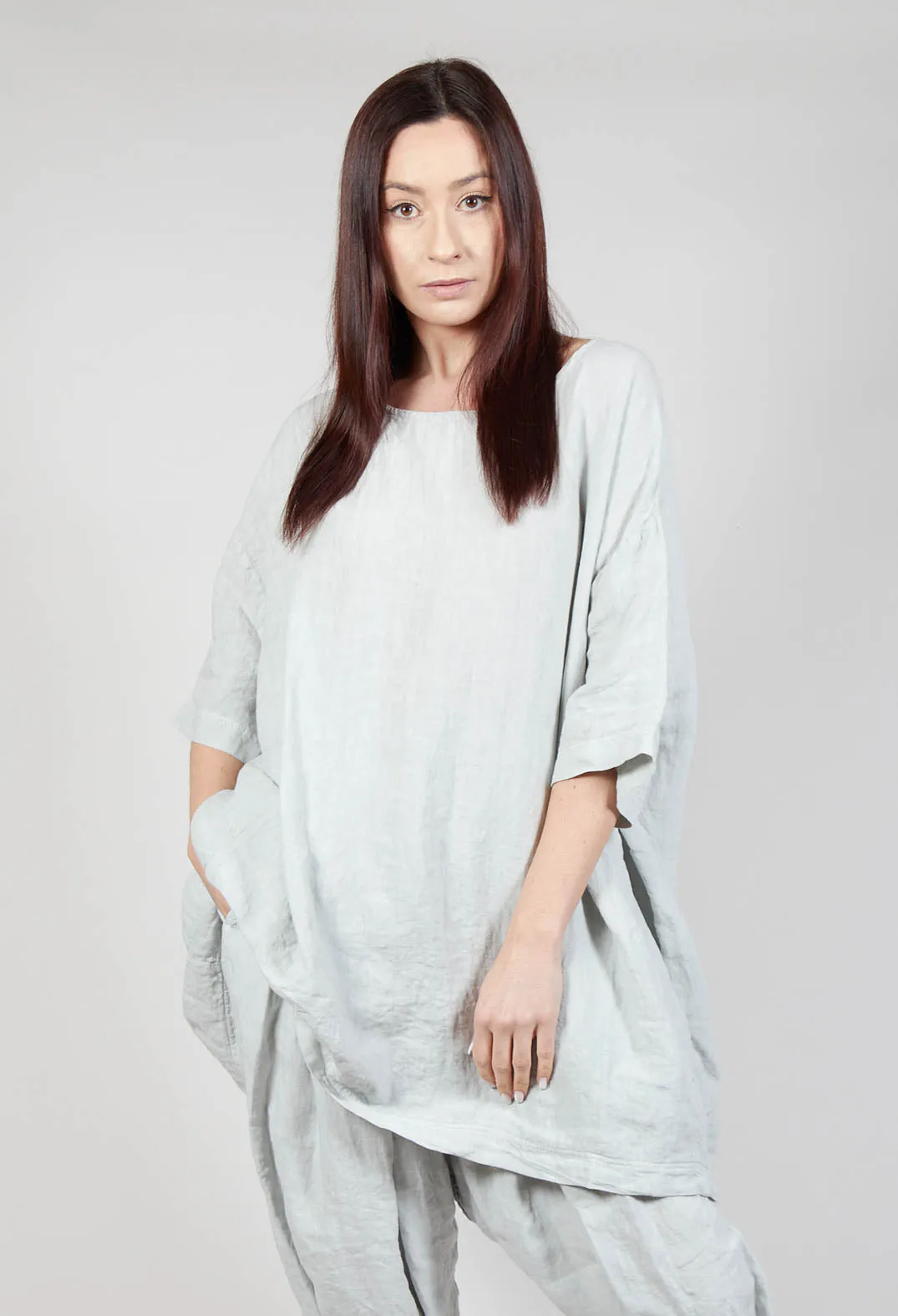 Relaxed Fit Linen Top in Grey