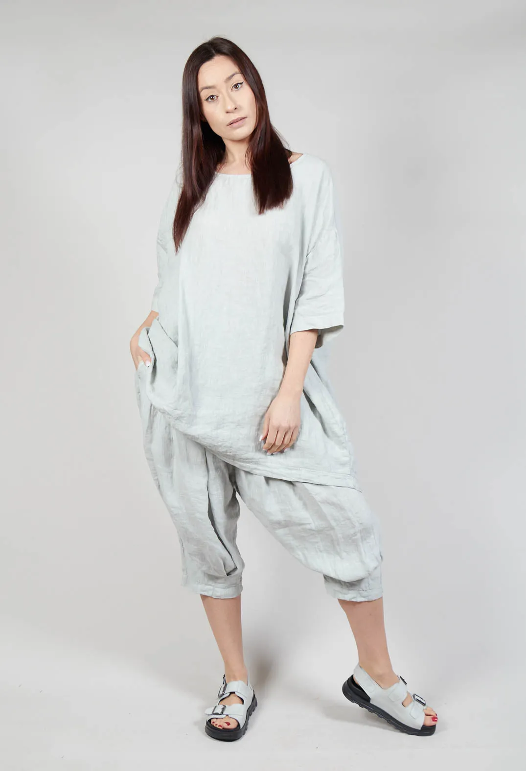 Relaxed Fit Linen Top in Grey