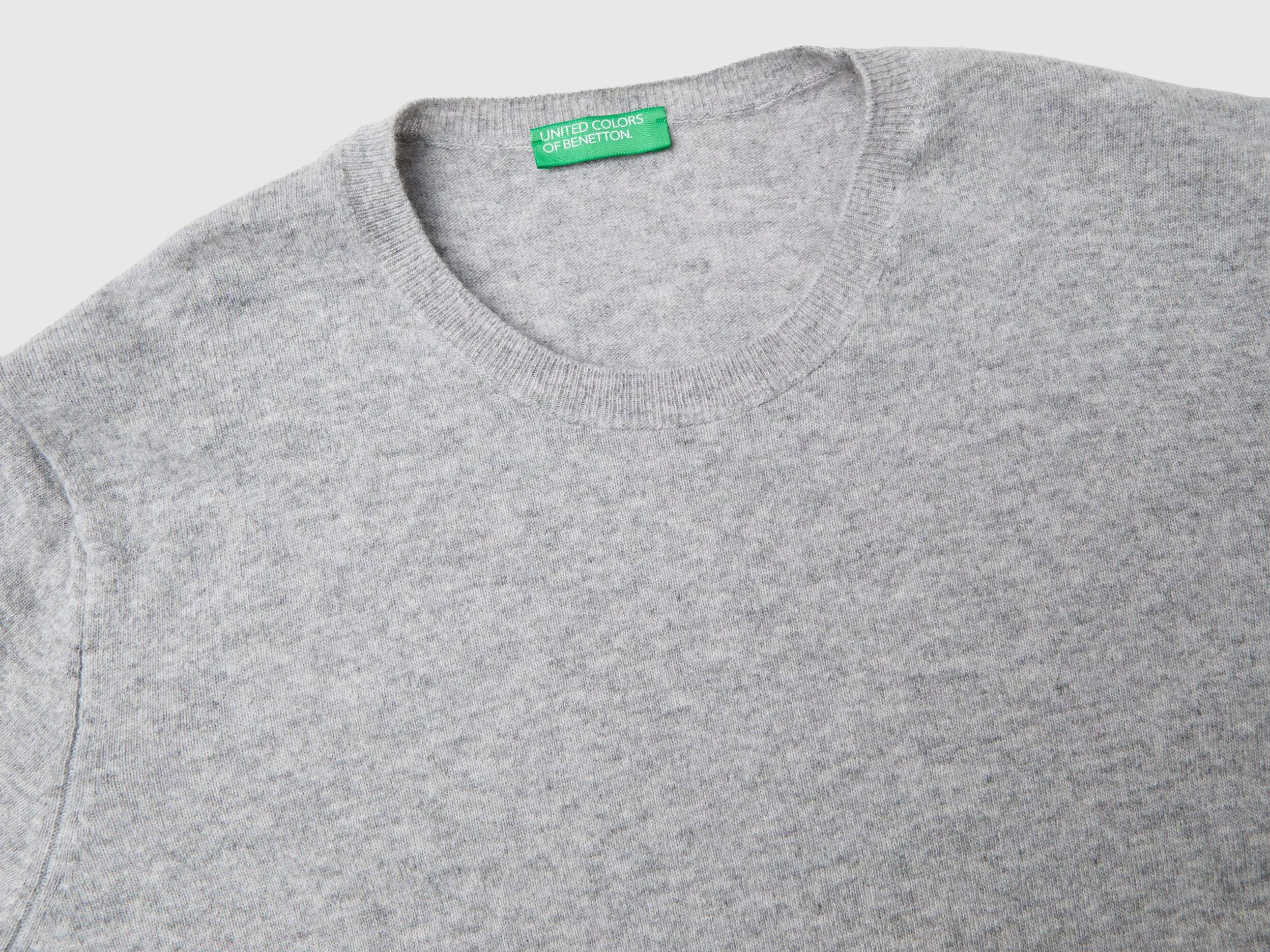 Relaxed fit pure Merino wool sweater - Light Gray | Benetton