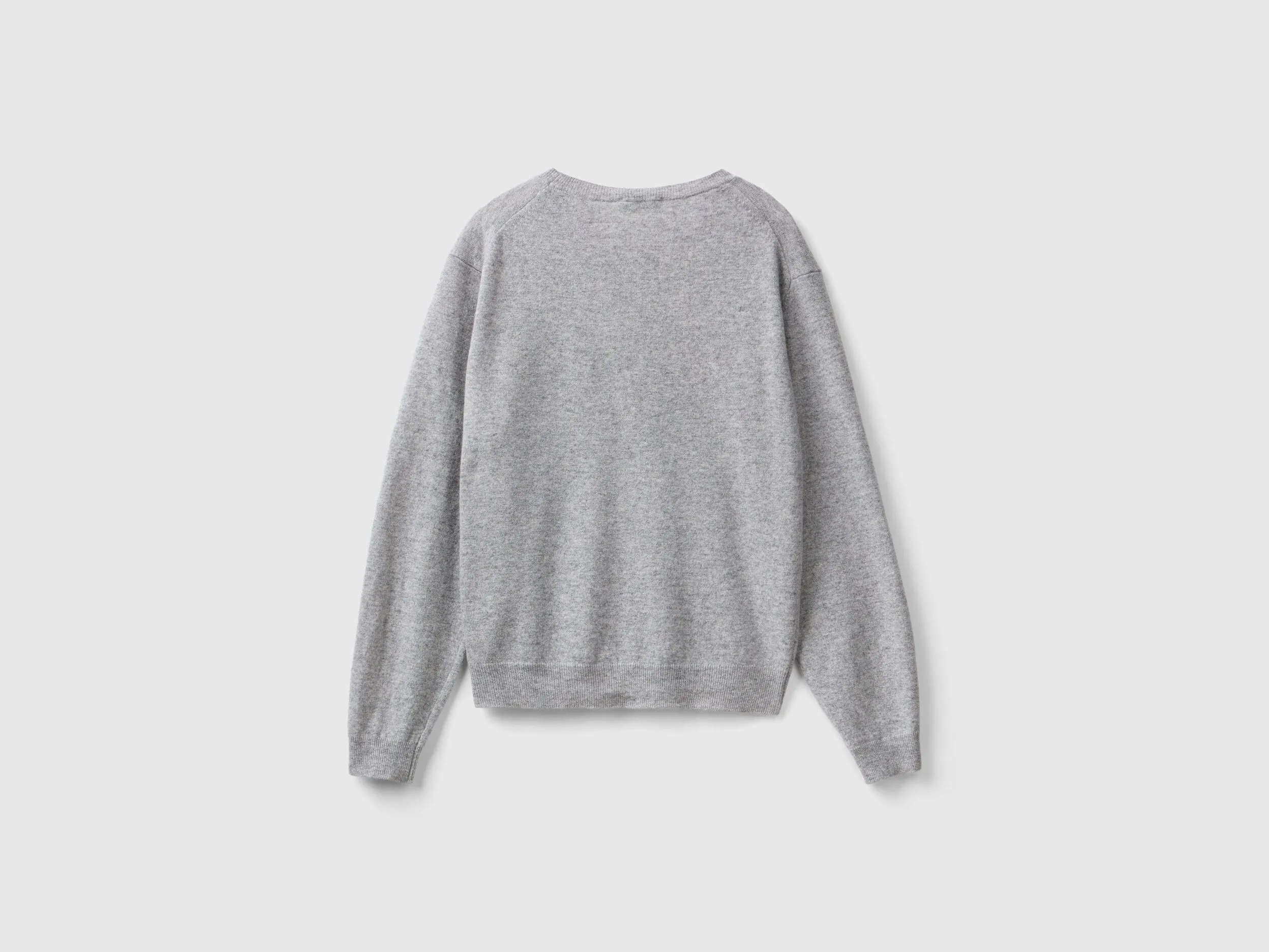 Relaxed fit pure Merino wool sweater - Light Gray | Benetton