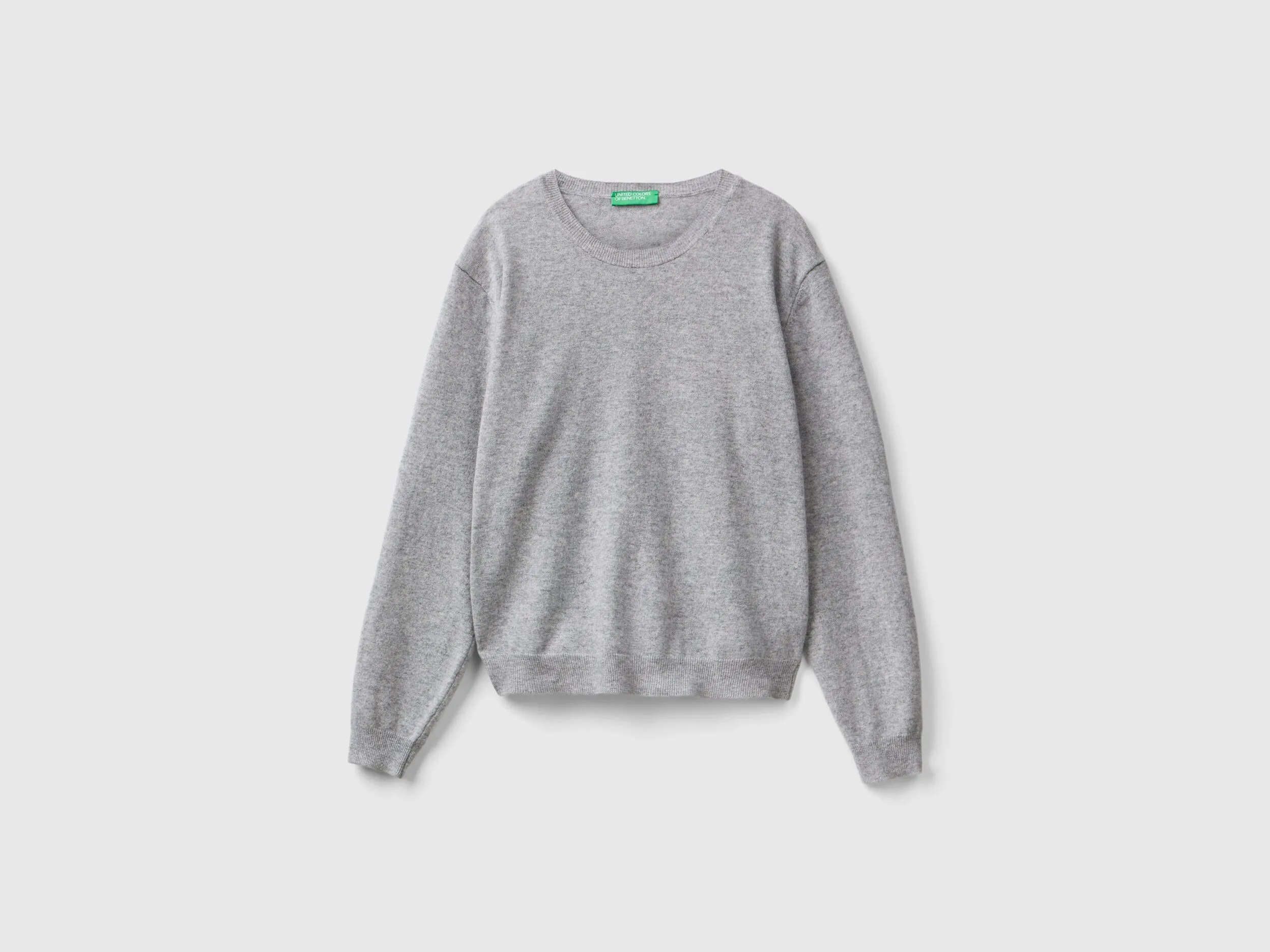 Relaxed fit pure Merino wool sweater - Light Gray | Benetton