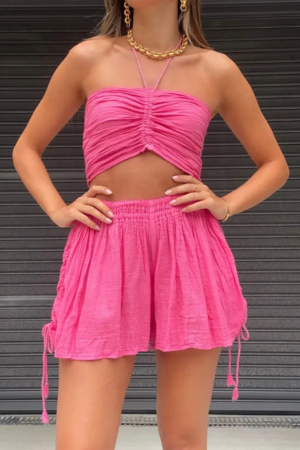 Ruched Tube Top Pink