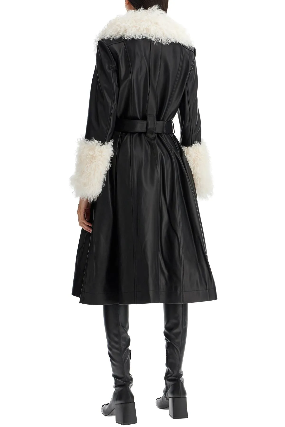 Saks Potts Foxy Leather And Shearling Long Coat   Black