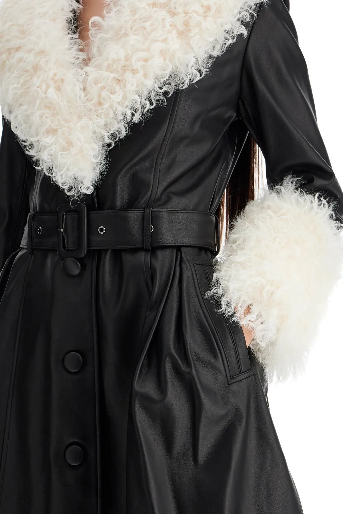 Saks Potts Foxy Leather And Shearling Long Coat   Black