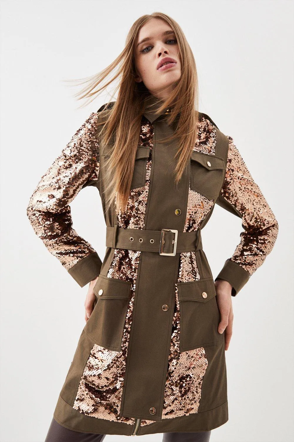 Sequined Parka Coat | Karen Millen