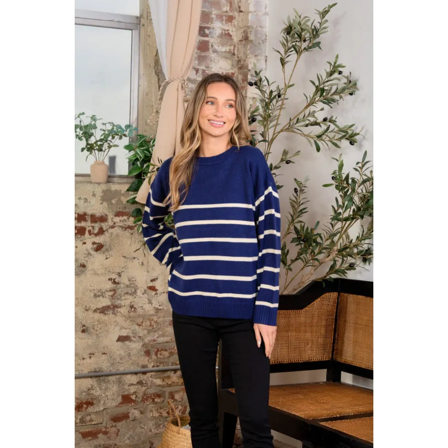 Sew In Love Striped Round Neck Sweater