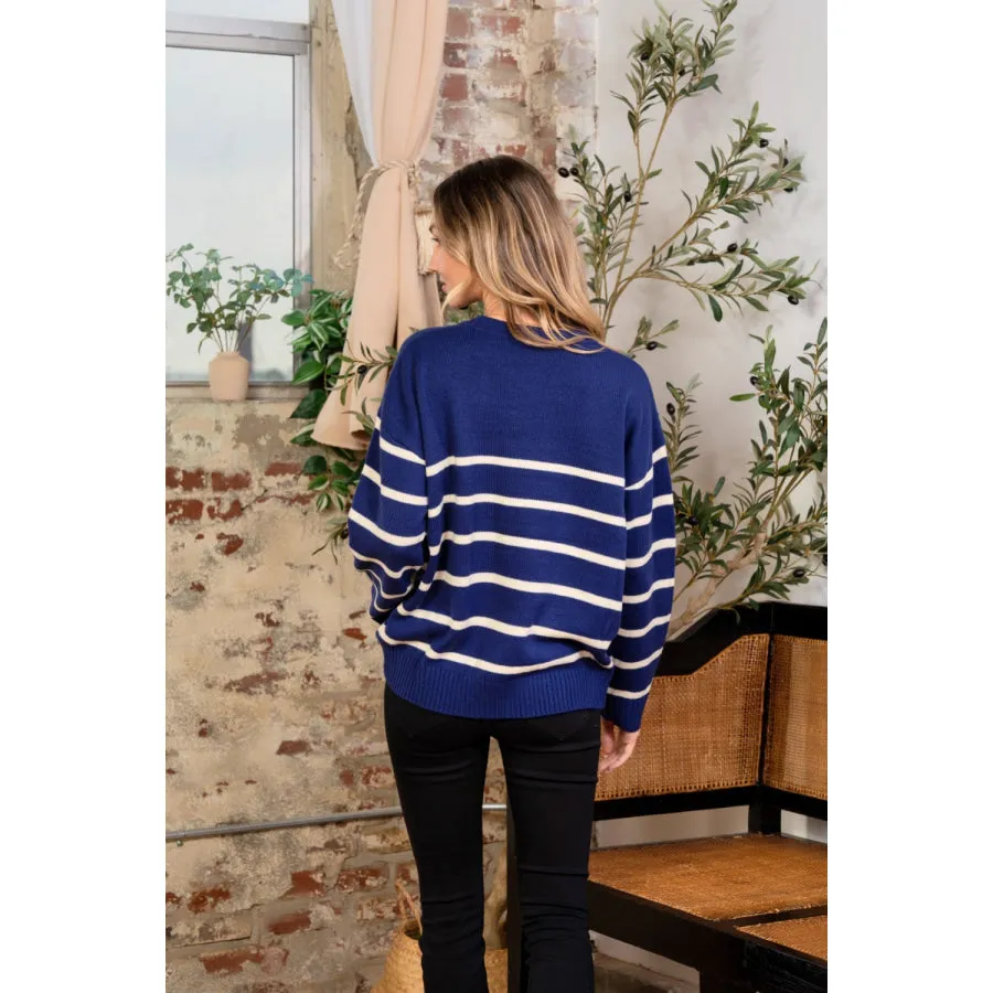 Sew In Love Striped Round Neck Sweater