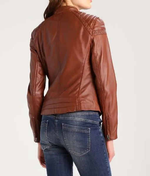 Shop Women’s Brown Cafe Racer Leather Jacket | Abbraci