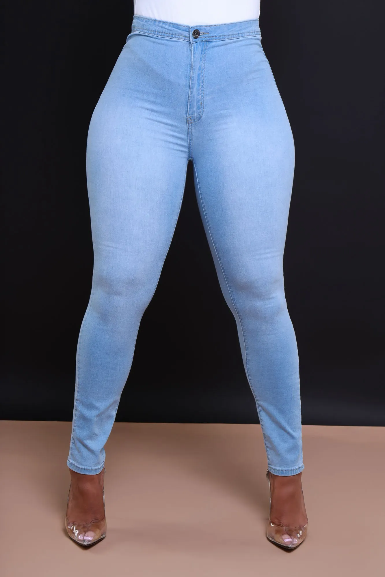 Super Swank High Waist Stretchy Jeans - Light Wash Denim