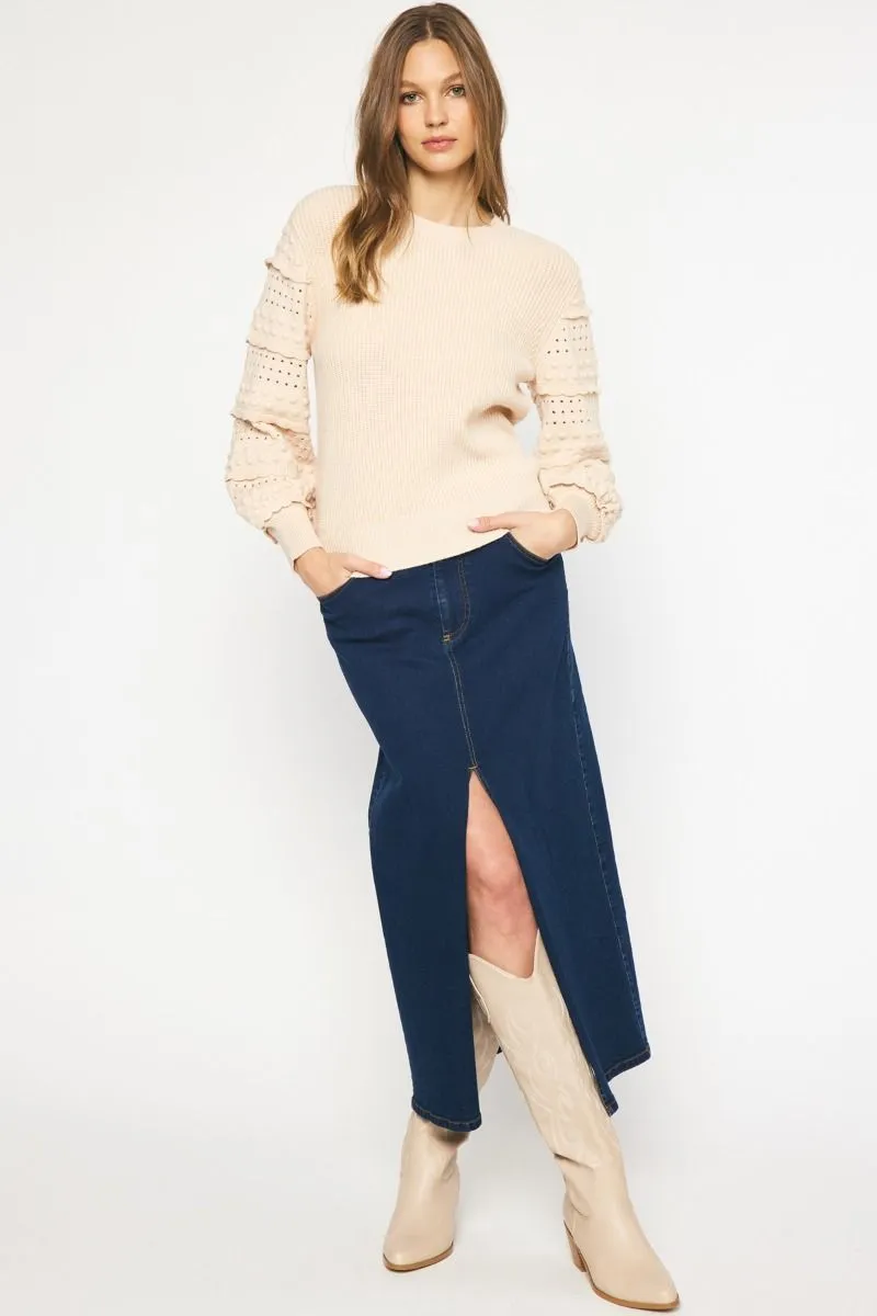 Sweet Ruffles Oatmeal Textured Sweater