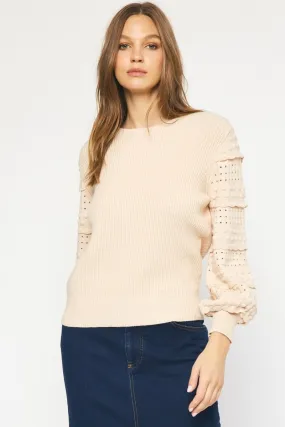 Sweet Ruffles Oatmeal Textured Sweater