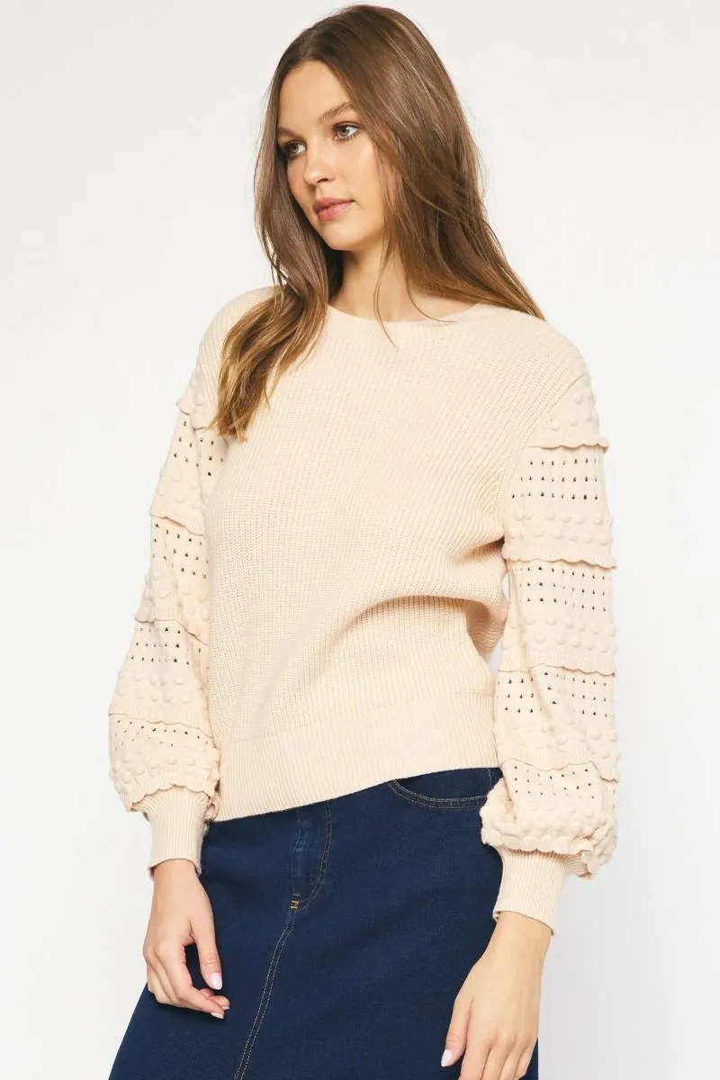 Sweet Ruffles Oatmeal Textured Sweater