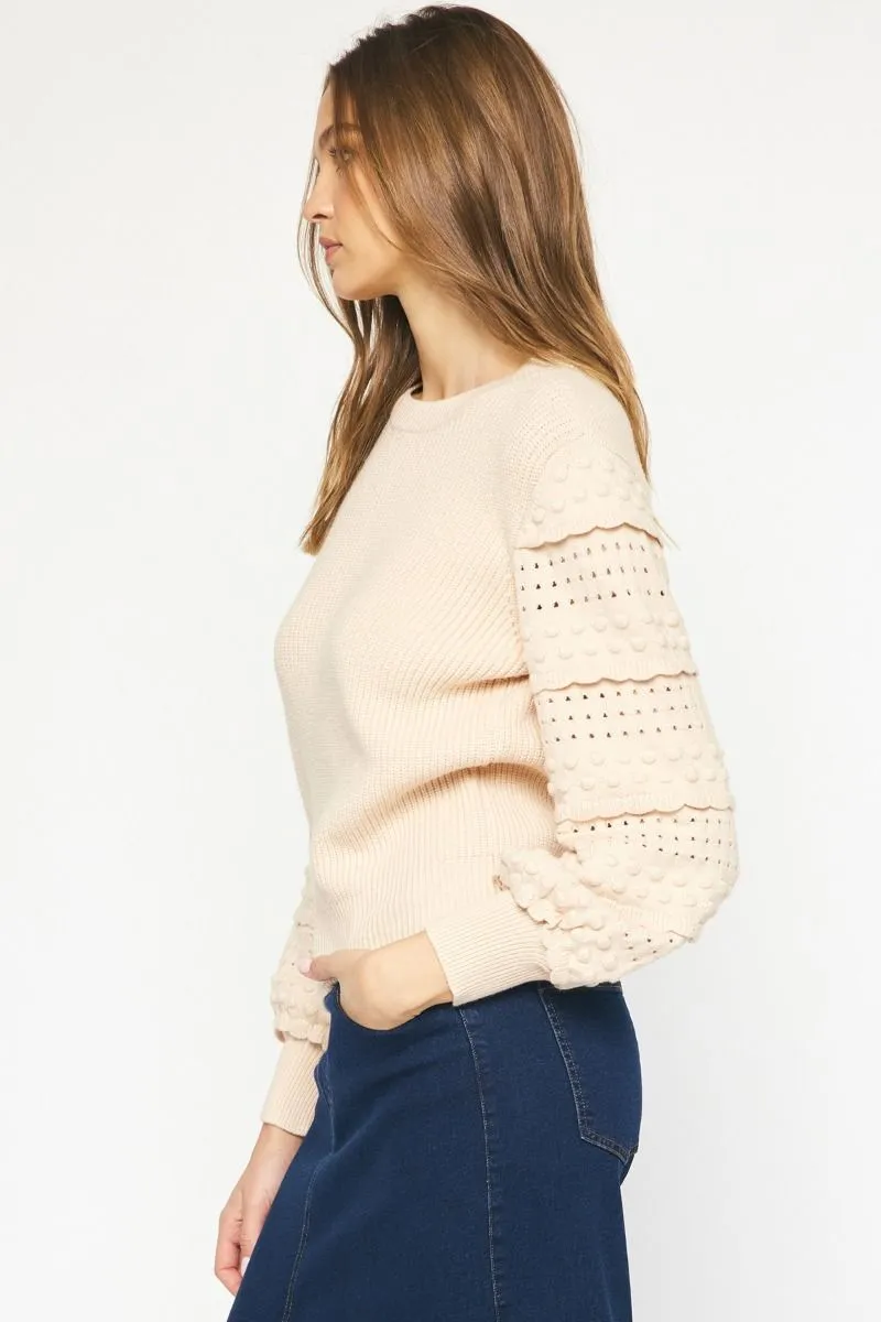 Sweet Ruffles Oatmeal Textured Sweater