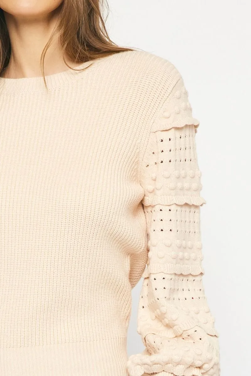 Sweet Ruffles Oatmeal Textured Sweater