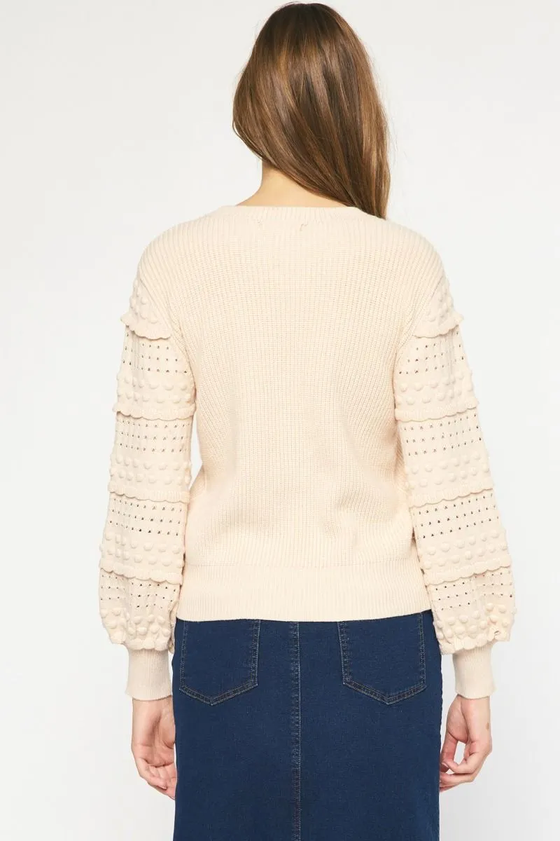 Sweet Ruffles Oatmeal Textured Sweater