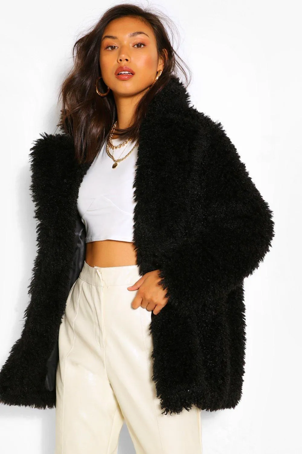 Textured Teddy Faux Fur Coat