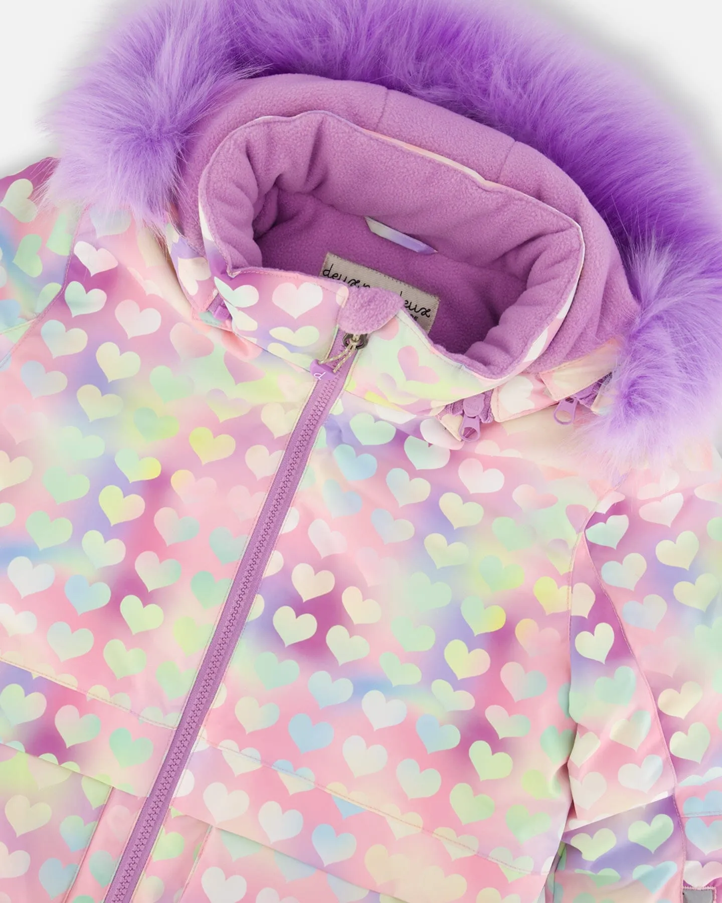 Two Piece Snowsuit Solid Pant Lilac With Jacket Printed Hearts