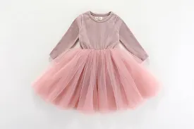 Valentina Long Sleeve Tutu Dress - DUSTY PINK DARK: 0-6M, 6-12M, 1-2Y, 2-3Y, 5-6Y, 6-8Y