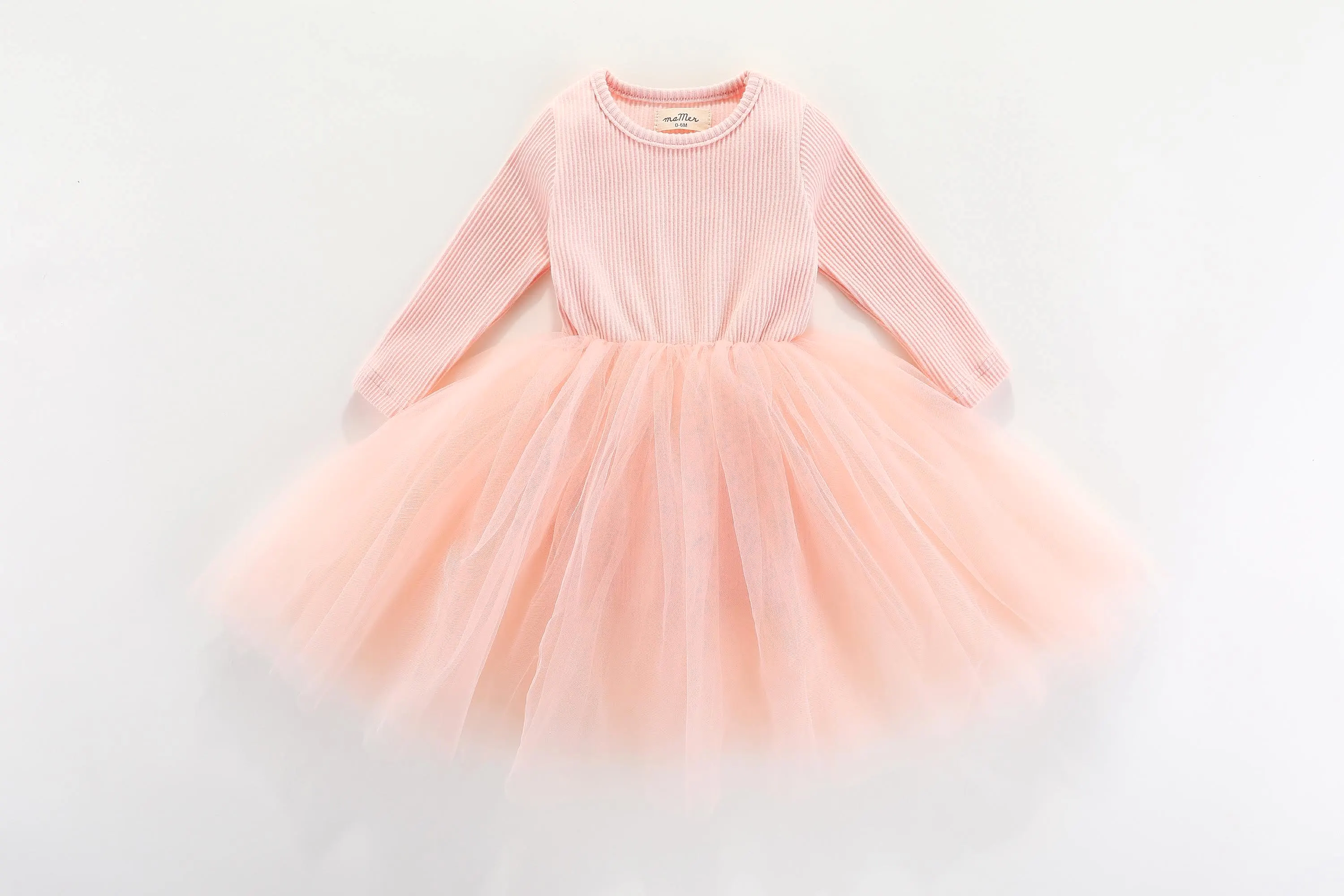 Valentina Long Sleeve Tutu Dress - PEACH PINK: 0-6M, 6-12M, 1-2Y, 2-3Y, 3-4Y, 4-5Y, 5-6Y, 6-8Y